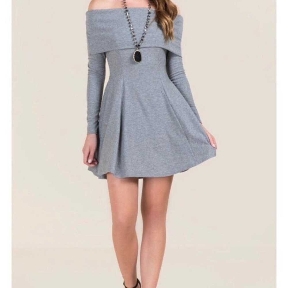 gray off the shoulder skater dress
